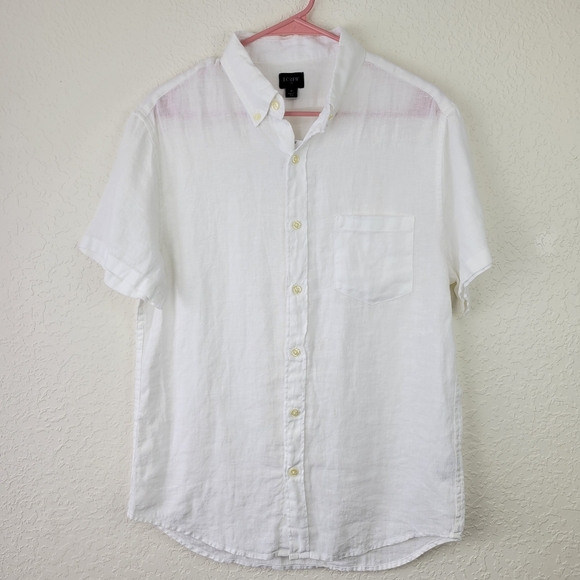 NWT J. Crew White Men's Short Sleeve Linen Button Down Shirt Size Medium
